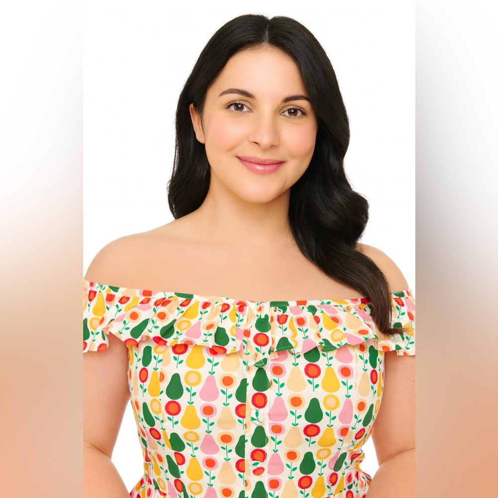 Unique Vintage Magnolia Place Multicolored Pear Print Barbara Swing Dress, NWT! - Picture 4 of 16